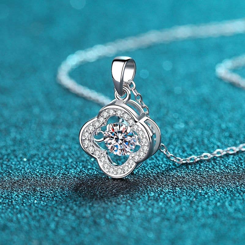 Four Leaf Clover Moissanite Necklace in 925 Sterling Silver 0.5ct Core Perimade & Co. LLC