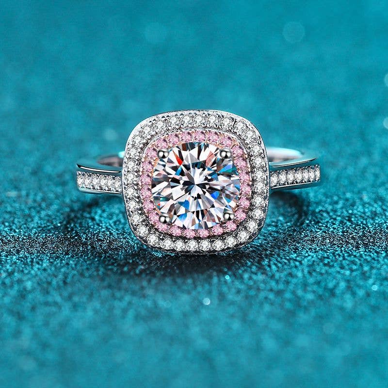 Pink Halo Moissanite Engagement Ring in 925 Sterling Silver Core Perimade & Co. LLC