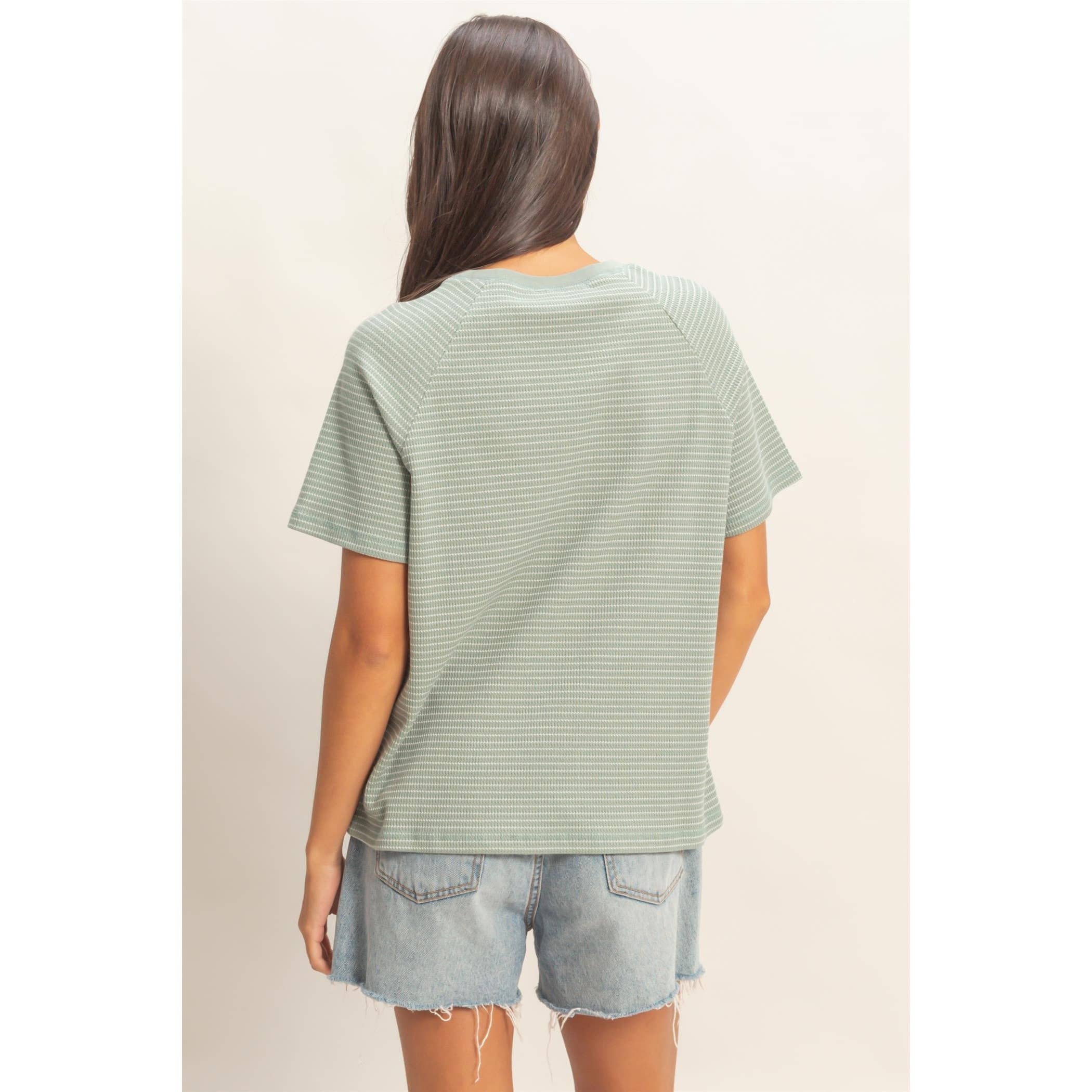 Textured Striped Raglan Sleeve Tee