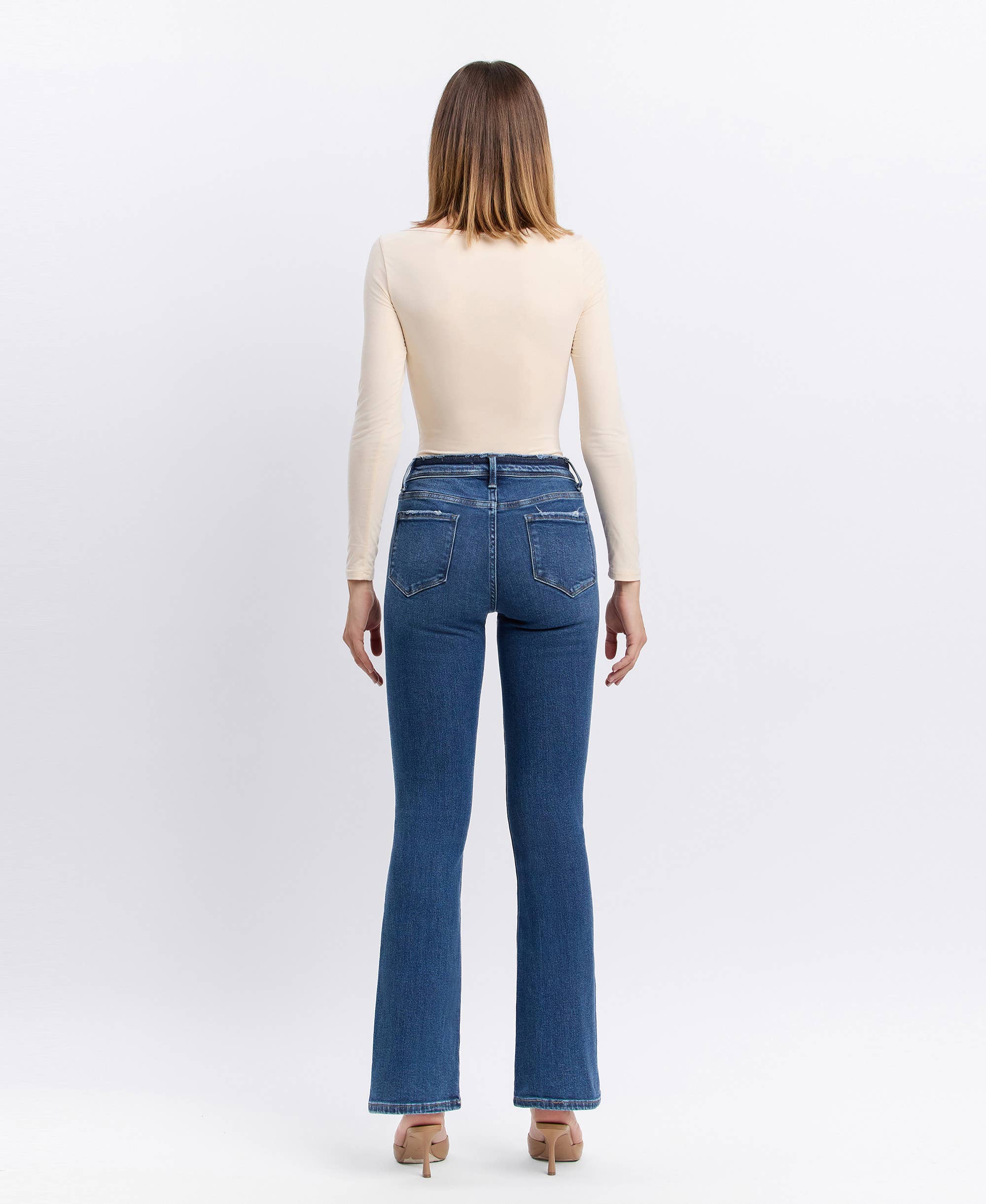 AMETHYST MID RISE SEAMLESS WAISTBAND BOOTCUT JEANS VERVET by FLYING MONKEY