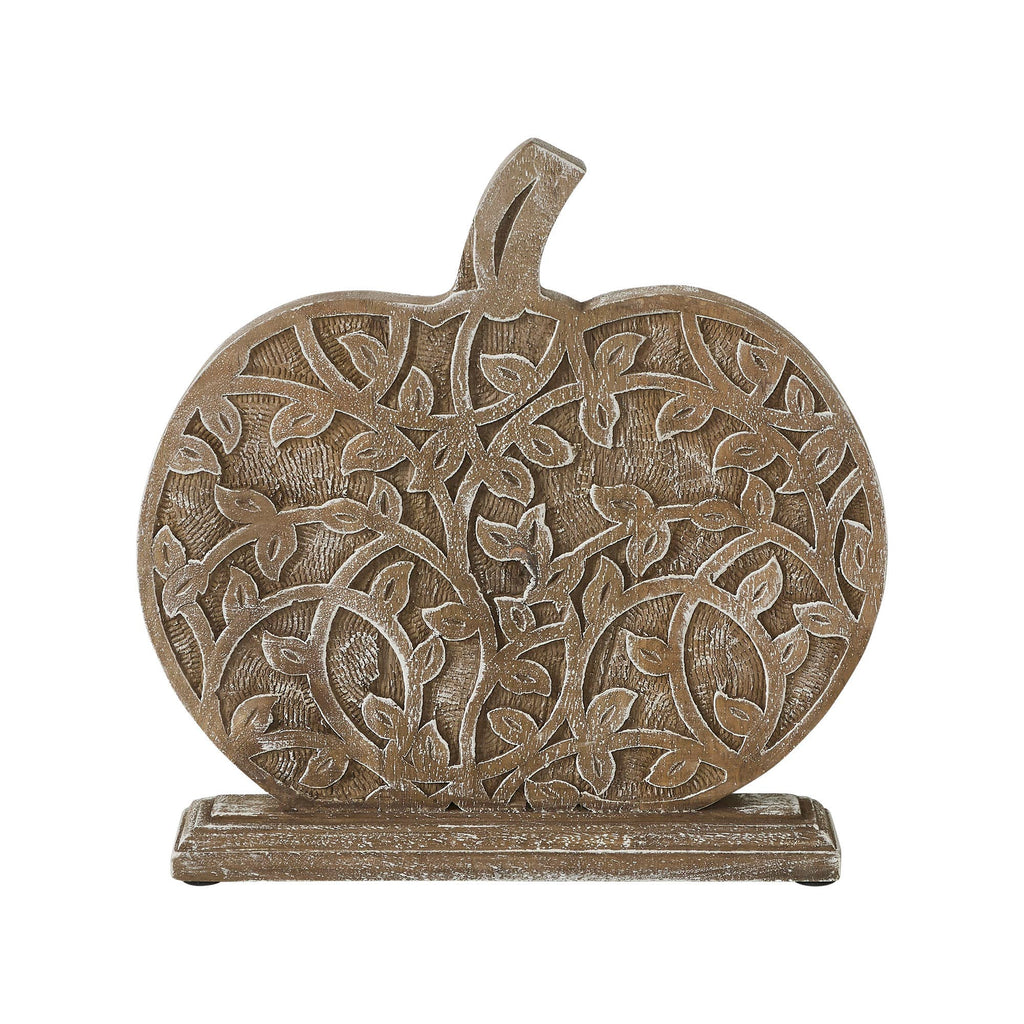 Harvest Vine Carved Wooden Pumpkin Rustic Natural Fall Tabletop Decor 12x11x2 Autumn Accent