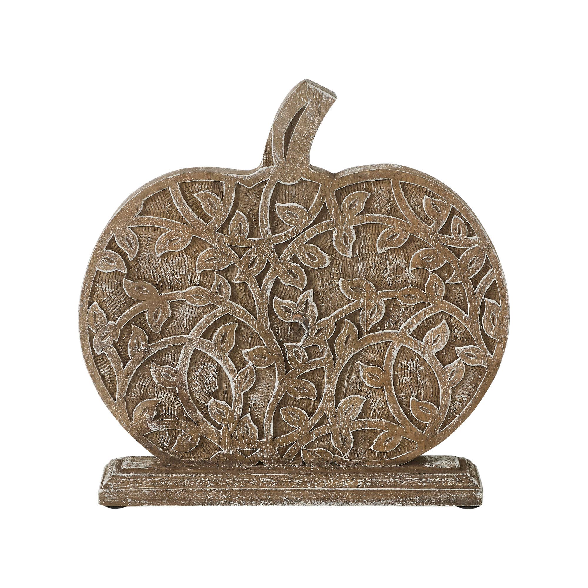 Harvest Vine Carved Wooden Pumpkin Rustic Natural Fall Tabletop Decor 12x11x2 Autumn Accent