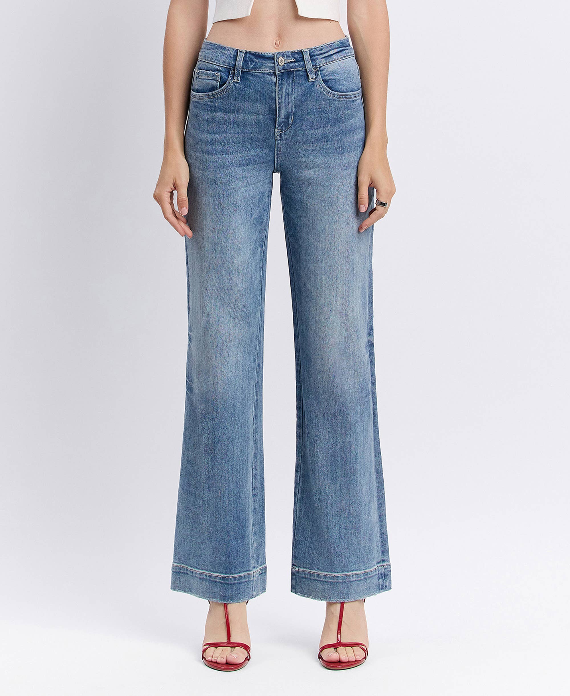 Wide Leg Jeans – High Rise Trouser Hem Full Length Denim
