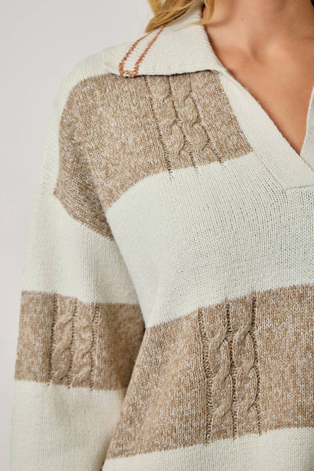 Mystree - 60899 V-Neck Multistripe Sweater Mystree