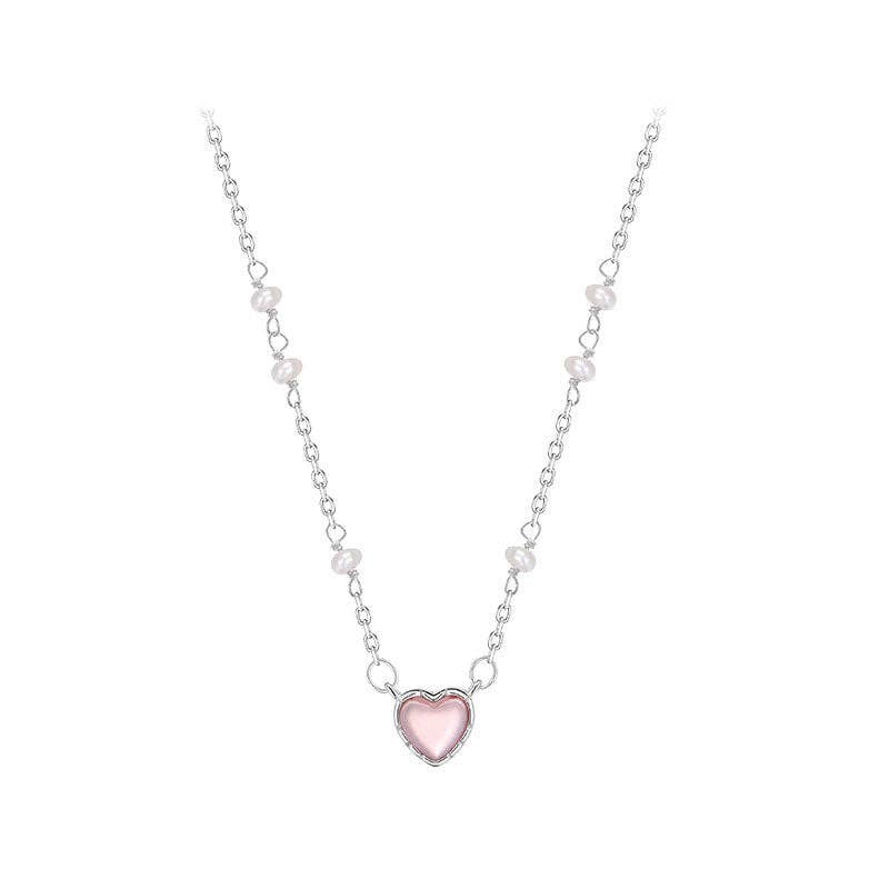 Dainty Pearl Heart Pendant Necklace Core Perimade & Co. LLC