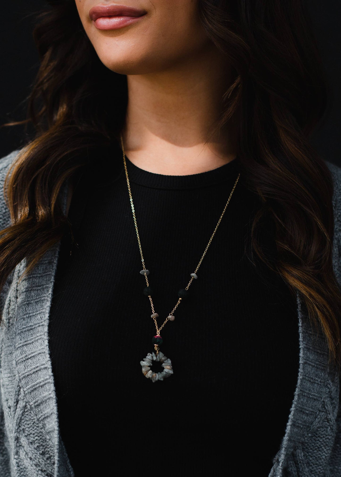 Gold, Gray & Black Long Necklace Core Panache Apparel Co.