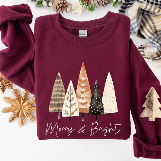 Refinery Number One LLC - Merry and Bright, Christmas Trees, Hygge, Xmas Sweatshirt  Refinery Number One LLC