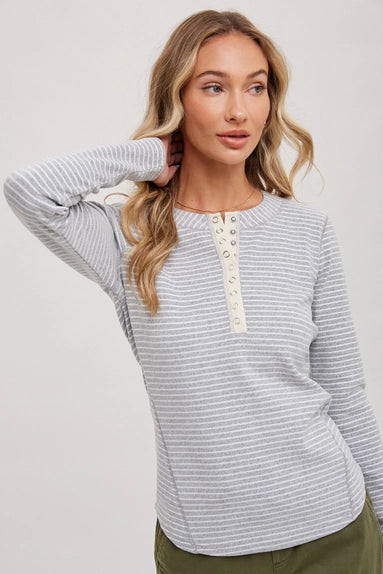 Striped Henley Knit Top Fall-Winter Bluivy-MaxRetail
