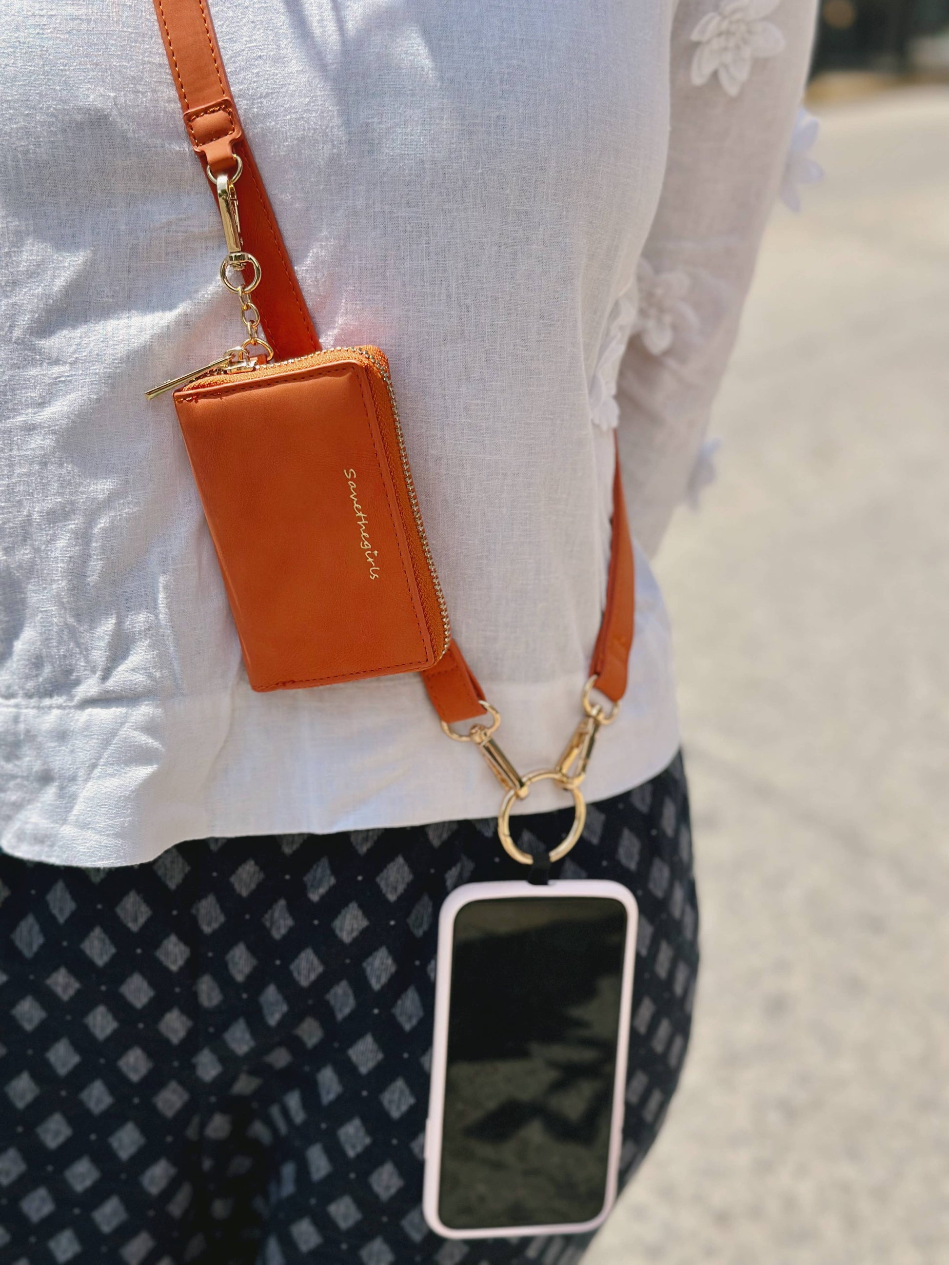 Tangerine Clip & Go Brushed Vegan Leather Phone Lanyard - Rfid Pouch Fall-Winter Save The Girls