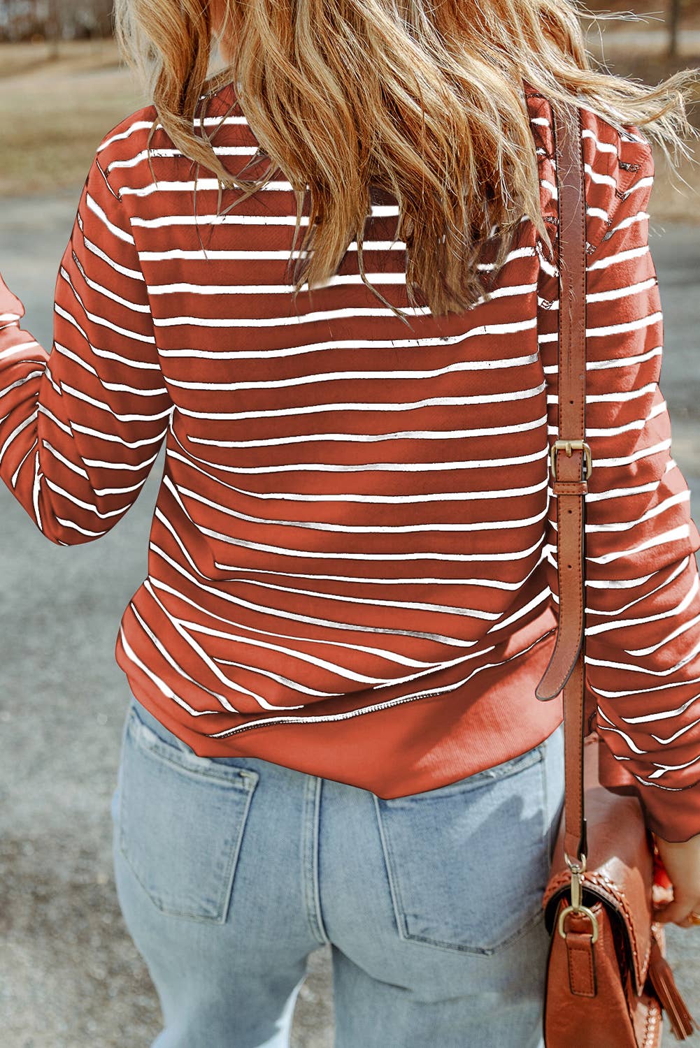 Casual Striped Print Ribbed Trim Long Sleeve Top