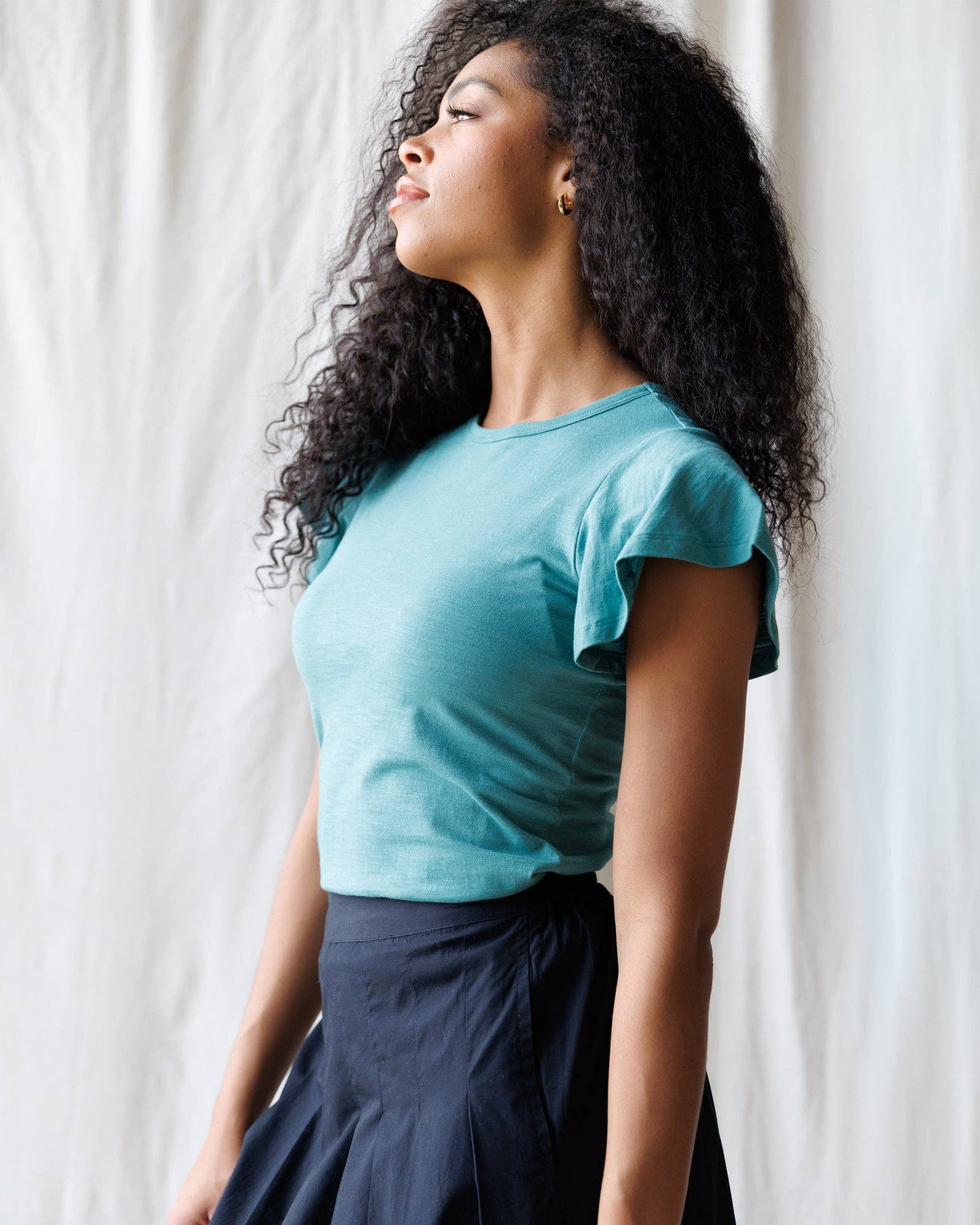Downeast - Teal Short Flutter Sleeve Knit Top