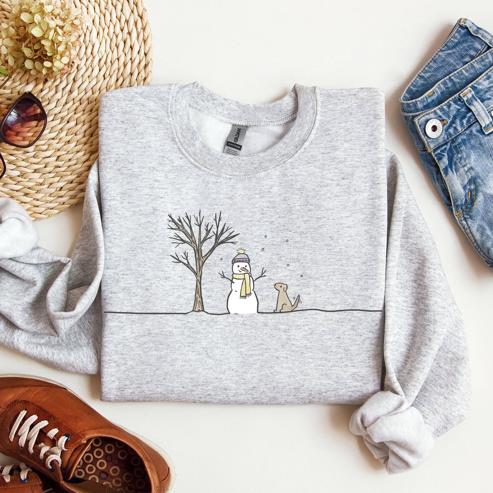 Snowman, Dog, Christmas, Winter, Santa, Xmas Snow Sweatshirt
