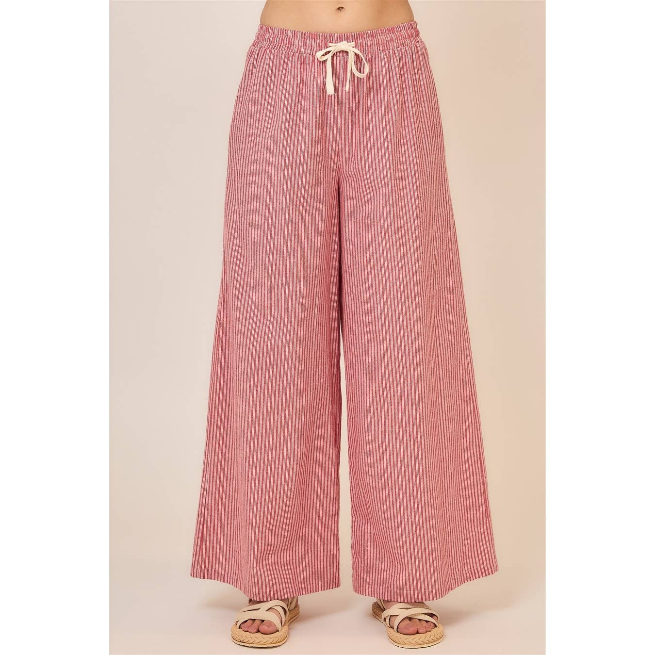 Cozy Casual, Inc. - Pinstripe Wide Leg Pants with Drawstring