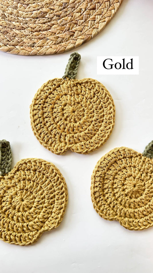 Pumpkin Cup Coasters in Gold Fall-Winter Lilly Bird Crochet