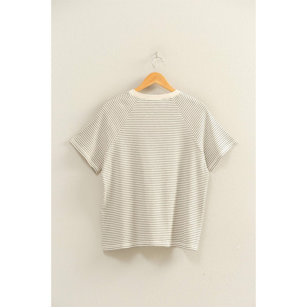 Textured Striped Raglan Sleeve Tee