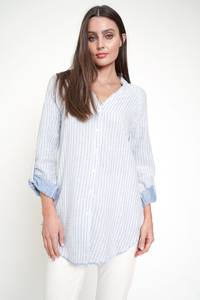 Stripe Double Cloth Fray Bottom Shirt Spring-Summer Mystree-MaxRetail
