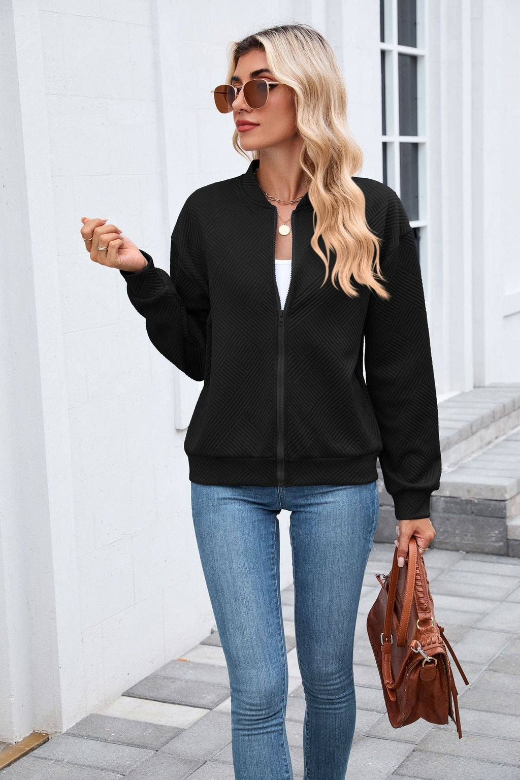 Quilted Zip-Up Bomber Jacket