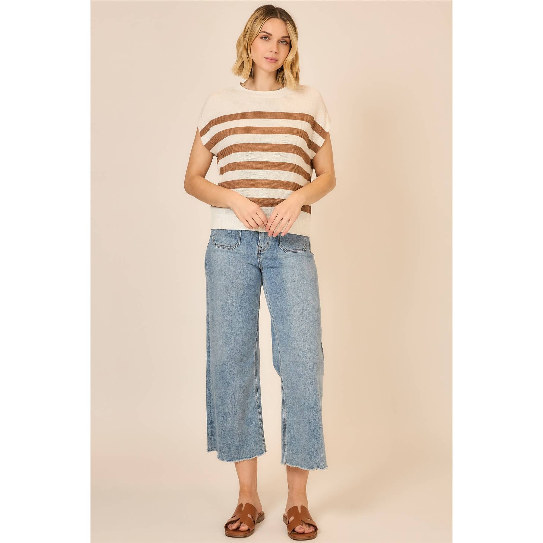 Light Knit Striped Short Sleeve Top