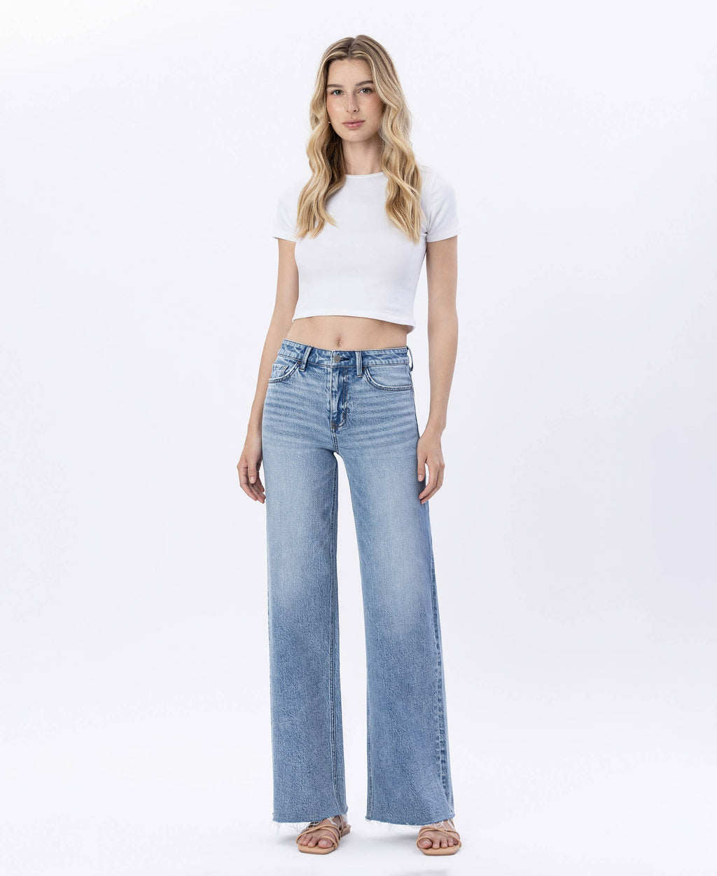 MODERNITY HIGH RISE RAW HEM WIDE JEANS