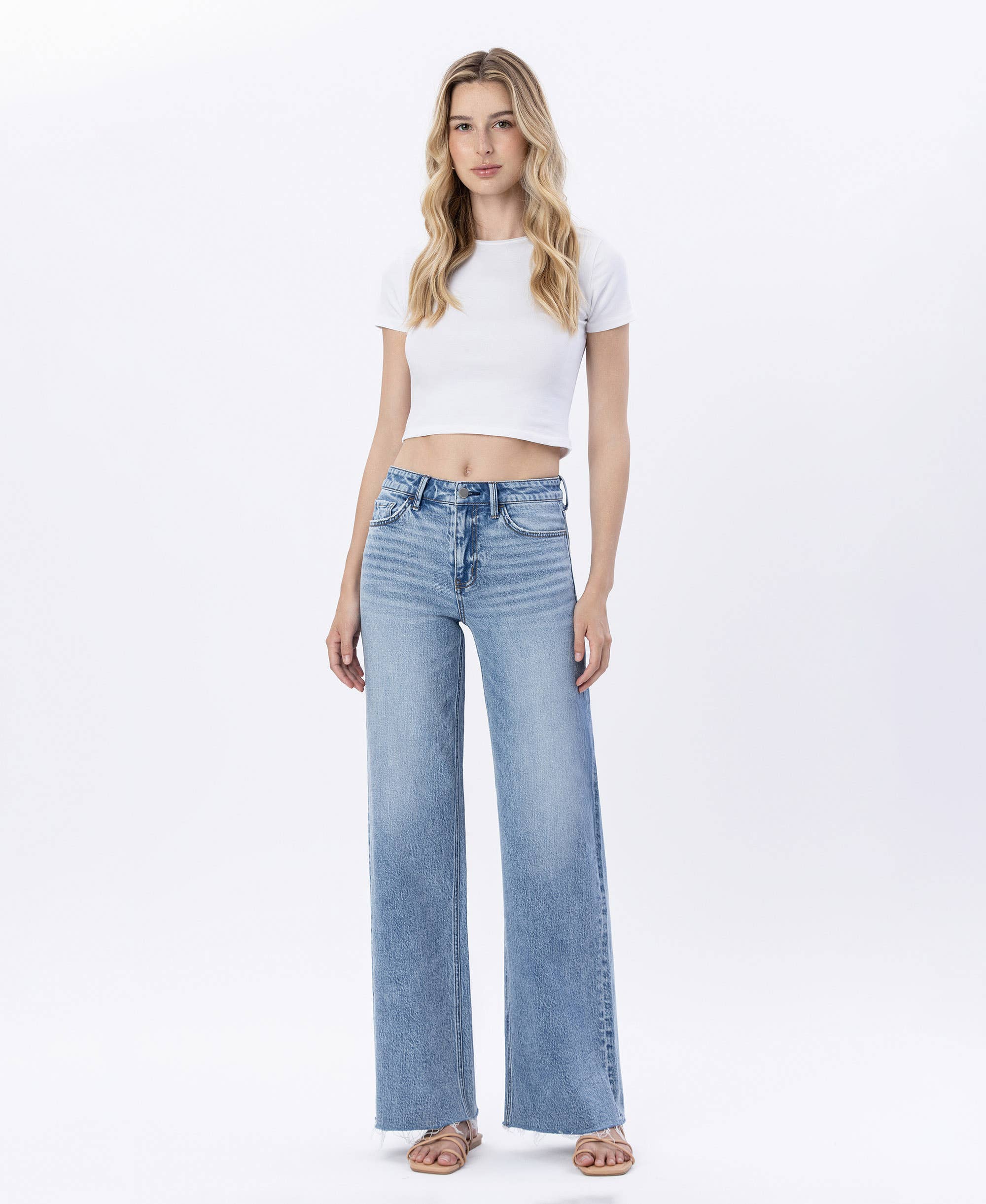 MODERNITY HIGH RISE RAW HEM WIDE JEANS