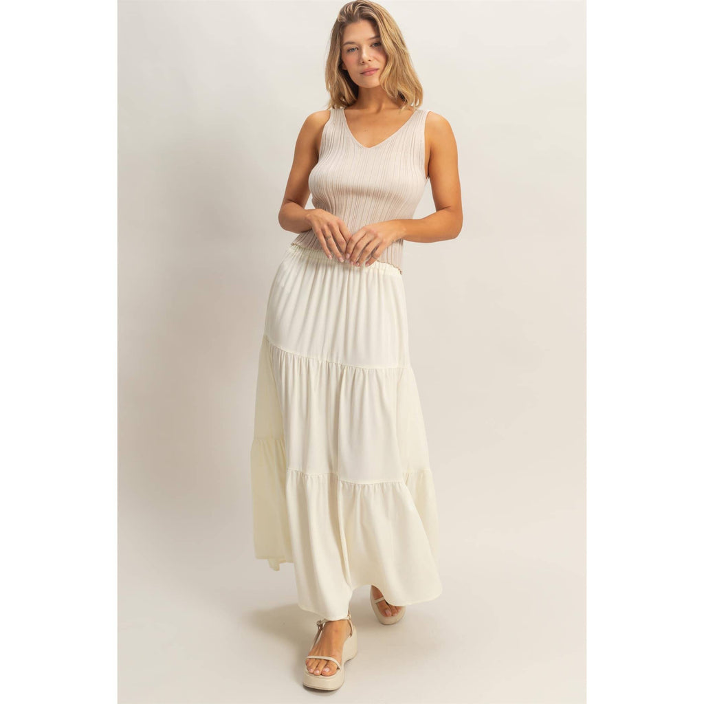 Elastic Waist 3-Tier Skirt