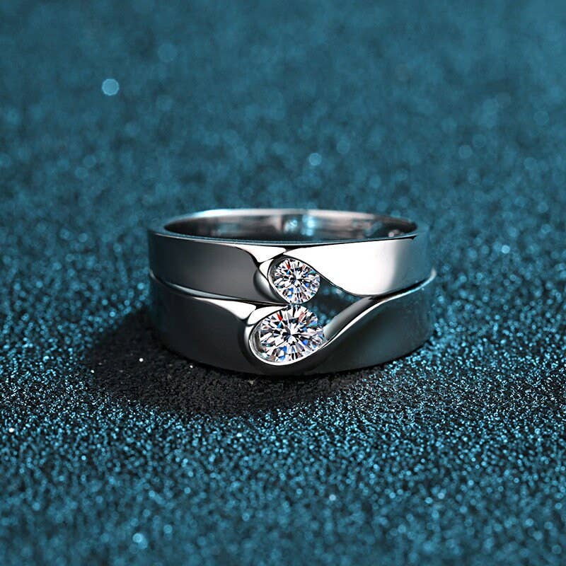 Moissanite Matching Heart Wedding Ring in Sterling Silver (Not a Set - Sold Separately) Core Perimade & Co. LLC