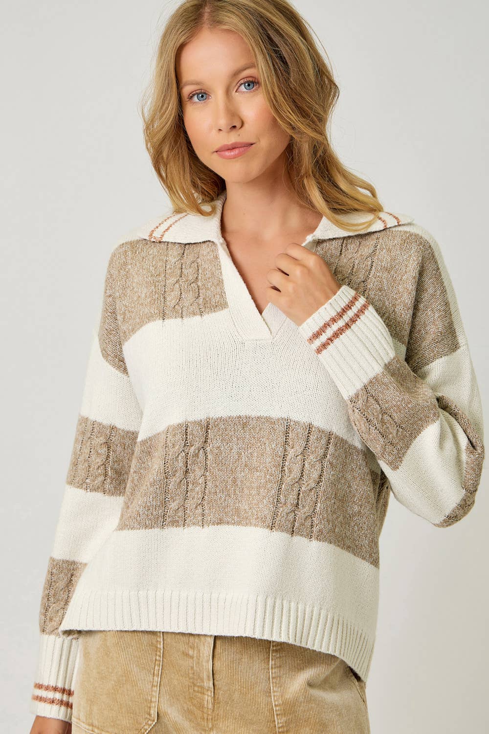 Mystree - 60899 V-Neck Multistripe Sweater Mystree