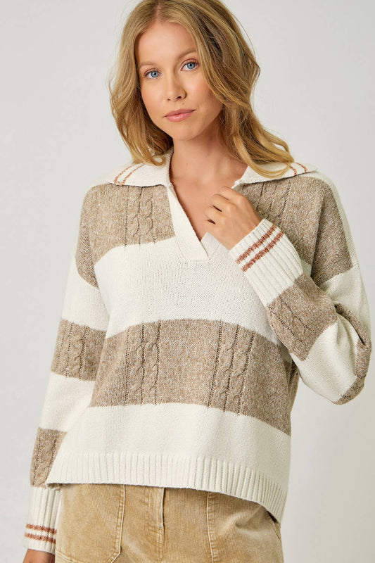 Mystree - 60899 V-Neck Multistripe Sweater Mystree