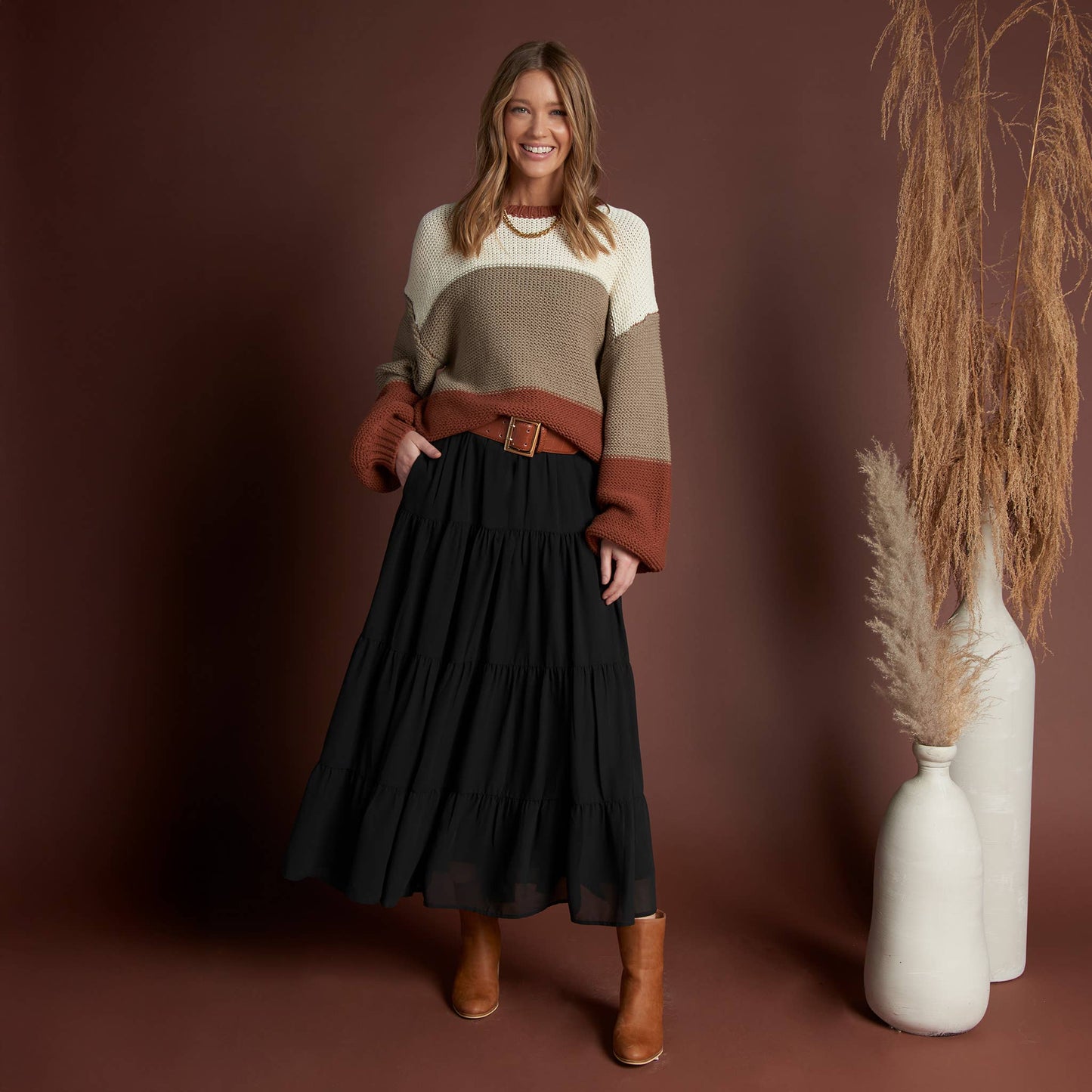 Elsie & Zoey - Hazel Georgette Tiered Maxi Skirt