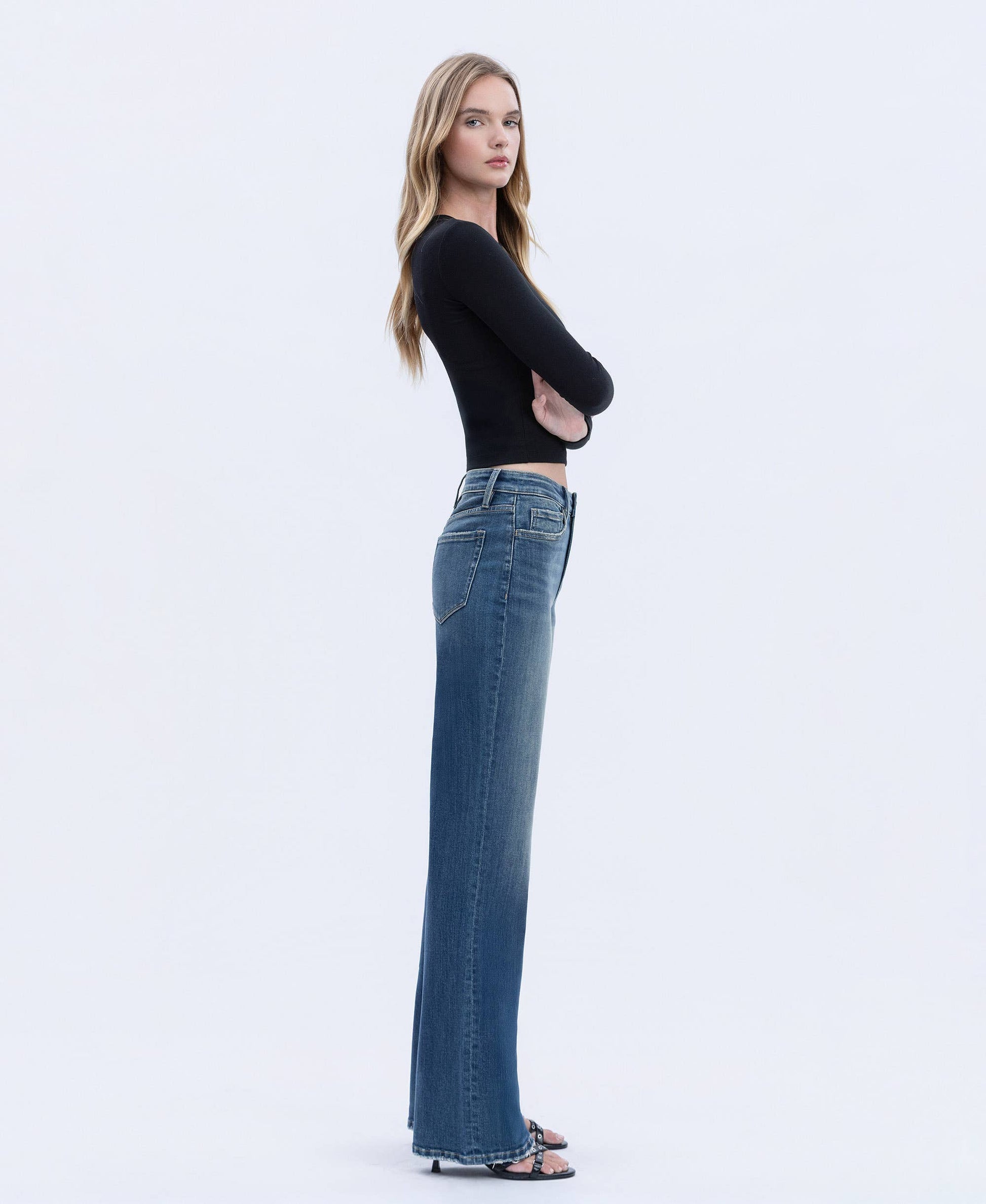 FLYING MONKEY - HIGH RISE FULL LENGTH VINTAGE FLARE JEANS F6268 FLYING MONKEY
