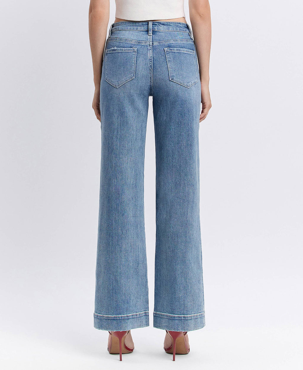 Wide Leg Jeans – High Rise Trouser Hem Full Length Denim