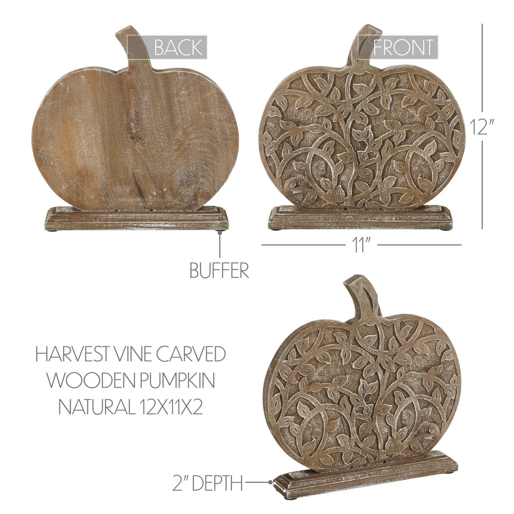 Harvest Vine Carved Wooden Pumpkin Rustic Natural Fall Tabletop Decor 12x11x2 Autumn Accent