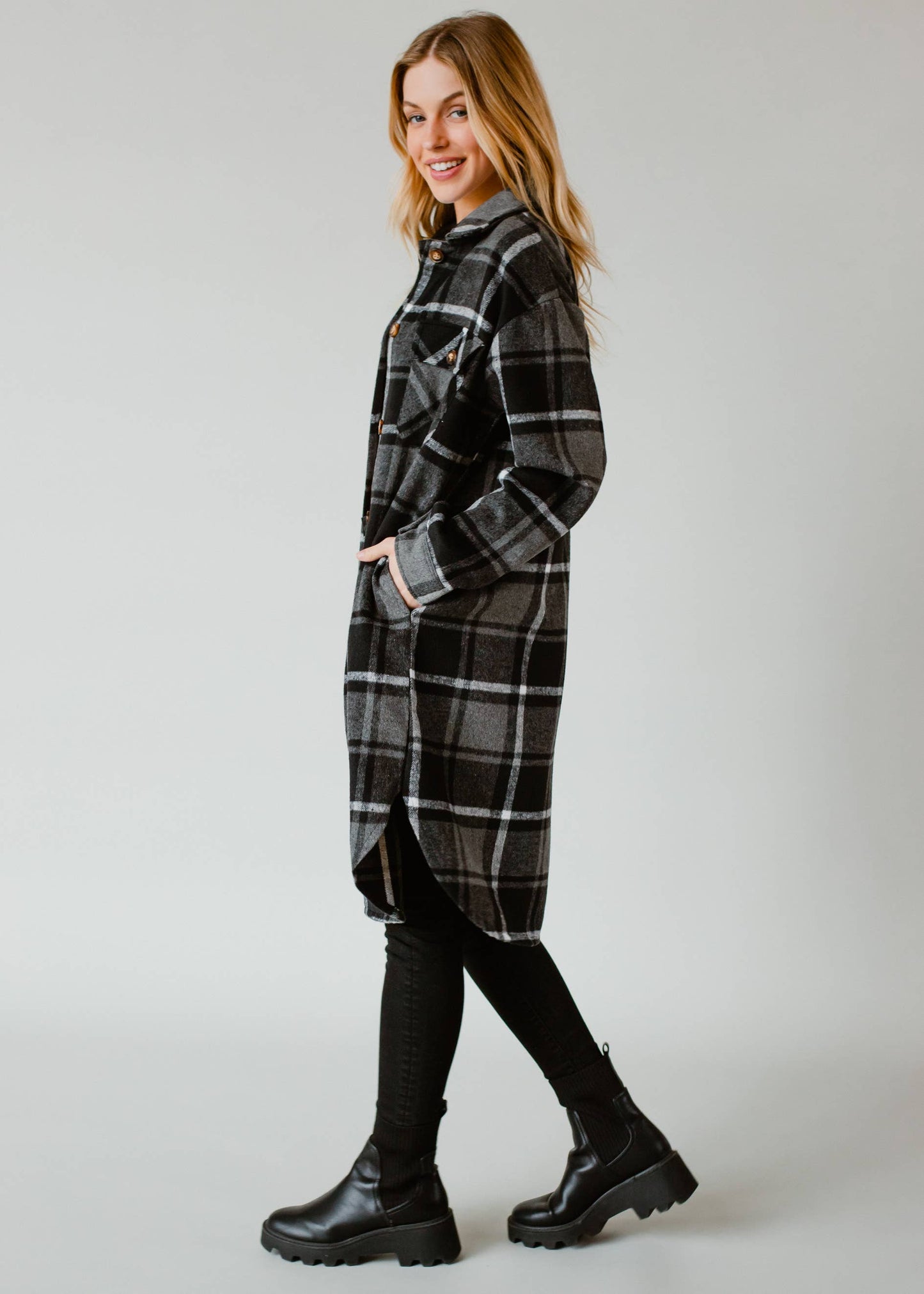 Black, Gray & White Plaid Long Flannel Panache Apparel Co.