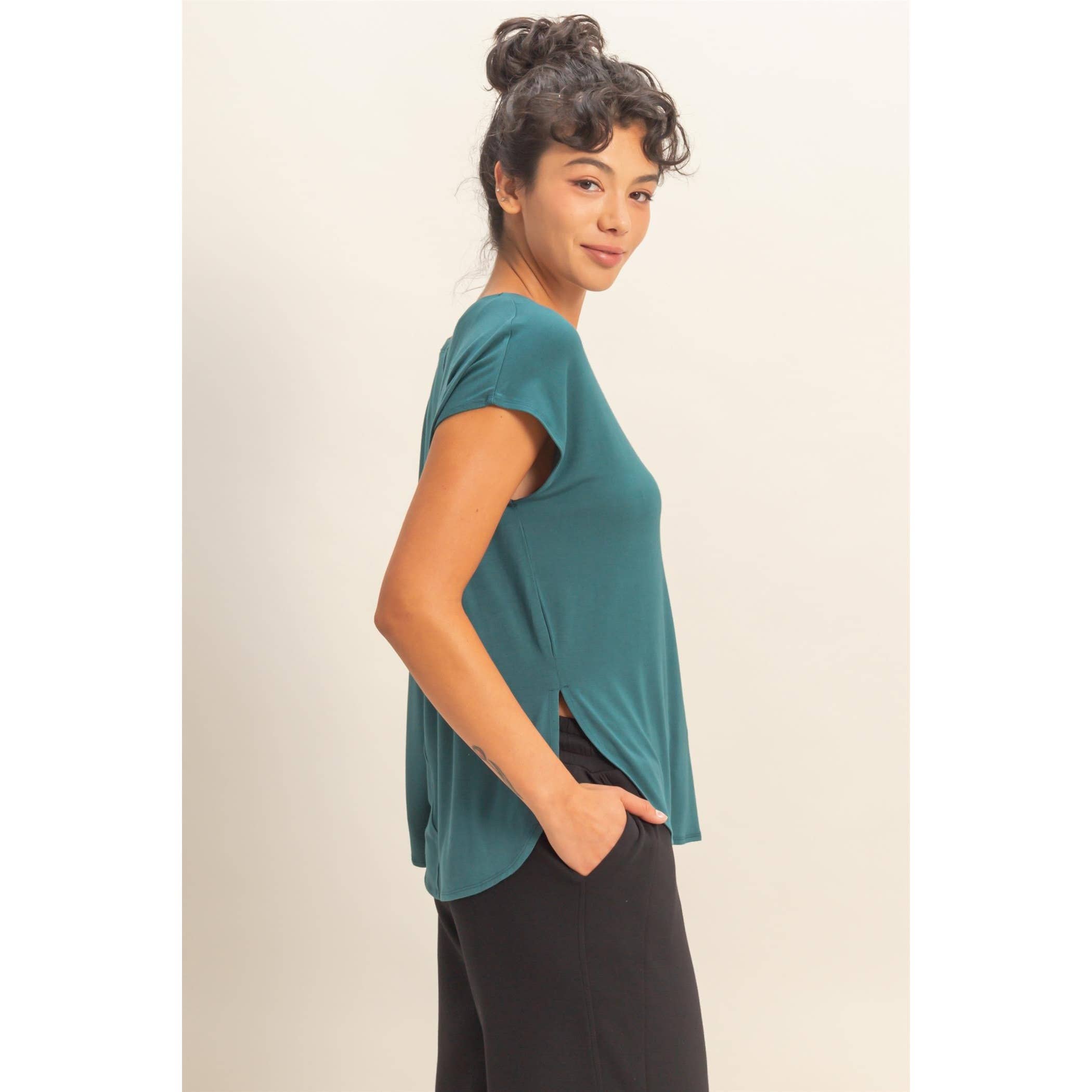 Relaxed Dolman Short Sleeve  Round Neck Top