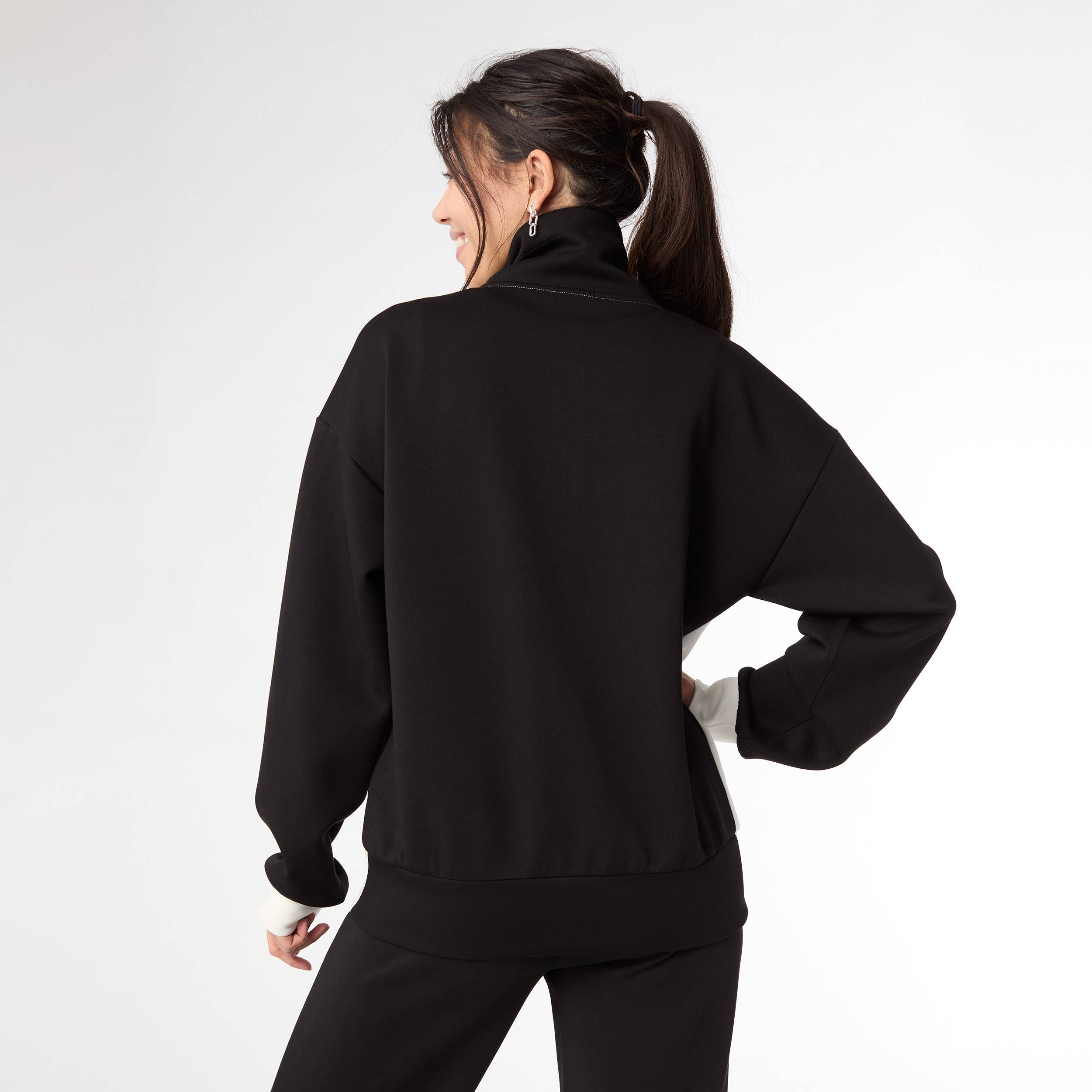 Hilarie Two-Tone Zip Front Sweatshirt