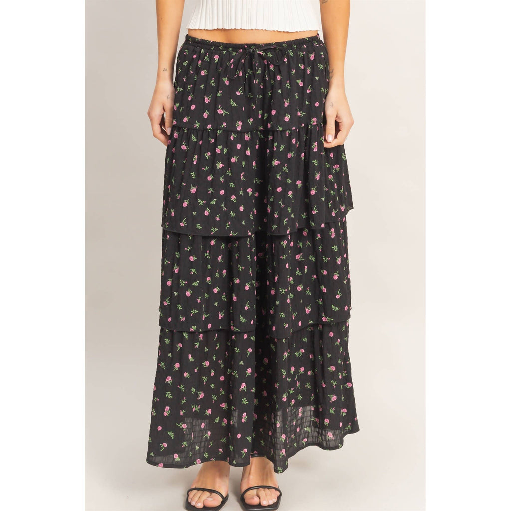 Tiered Floral Print Skirt