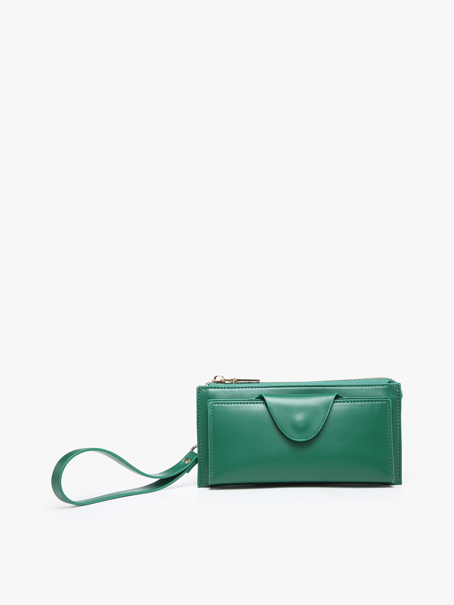 Kyla RFID Wallet vegan leather with snap closure, card slots, zip pocket, and wristlet strap
