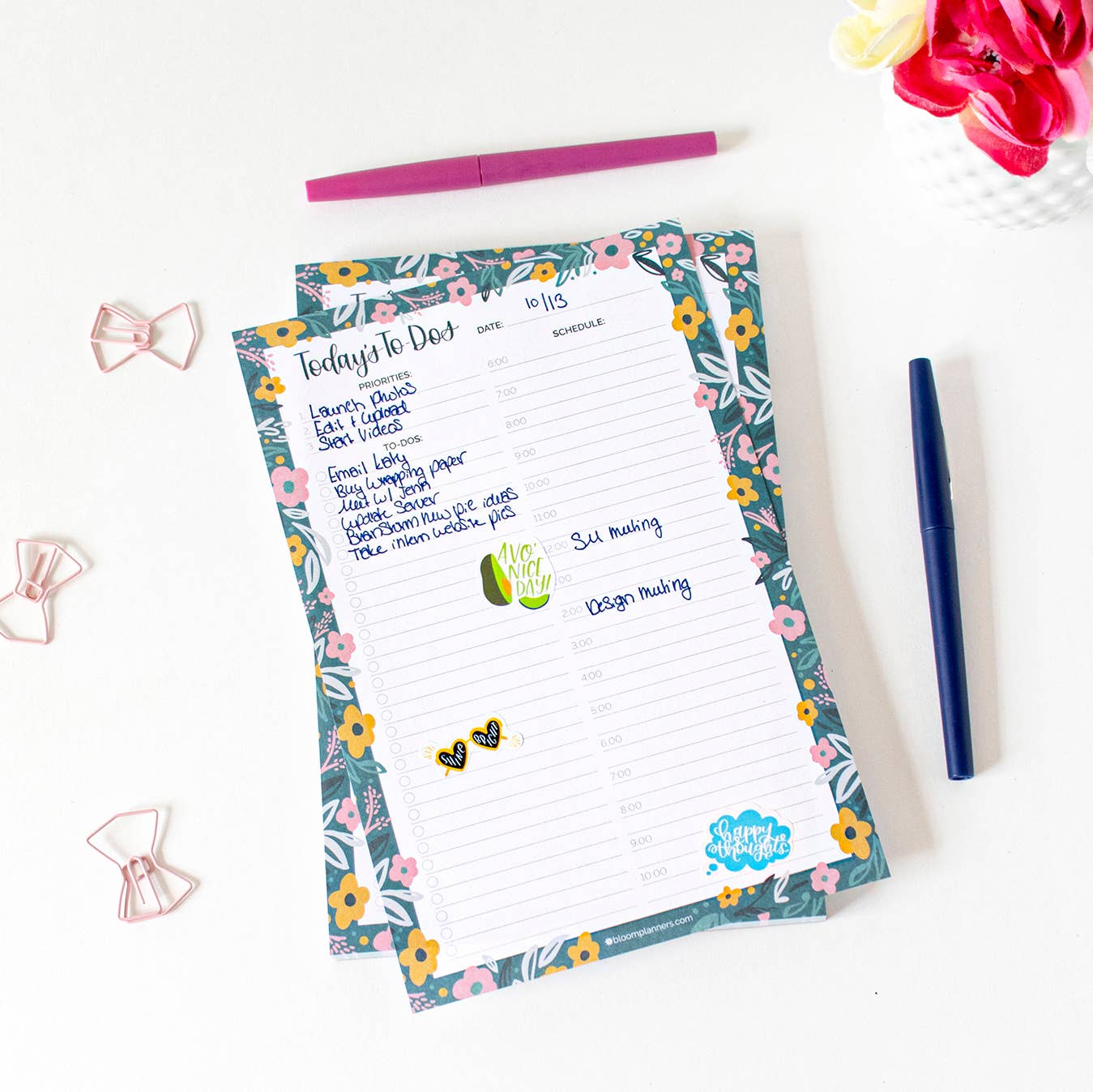 6x9 Timed Daily Planning Pad, Choose Design: Garden Blooms Core bloom daily planners