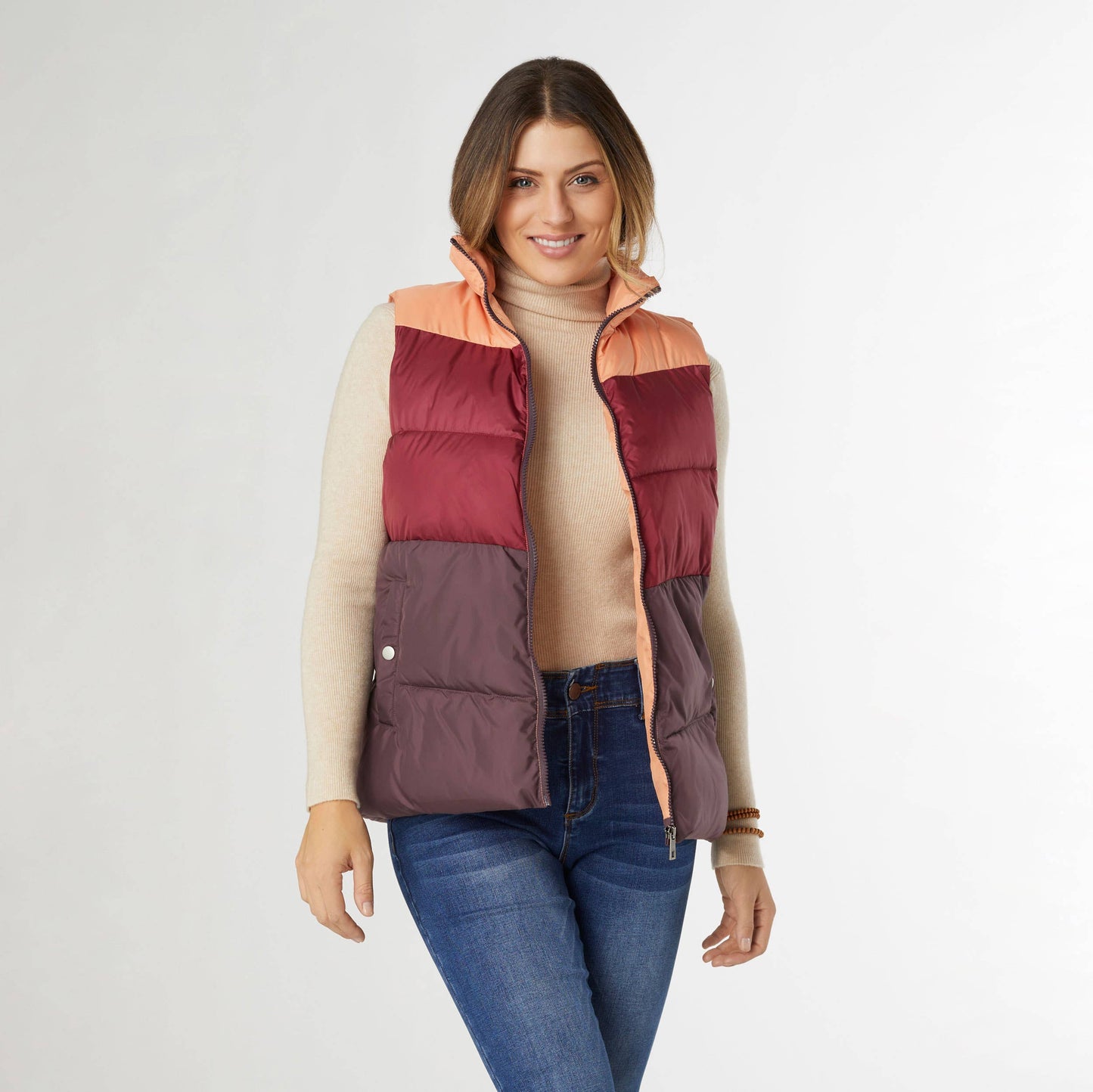 Jaylini Colorblock Puffer Vest in Beaujolais Fall-Winter COCO + CARMEN