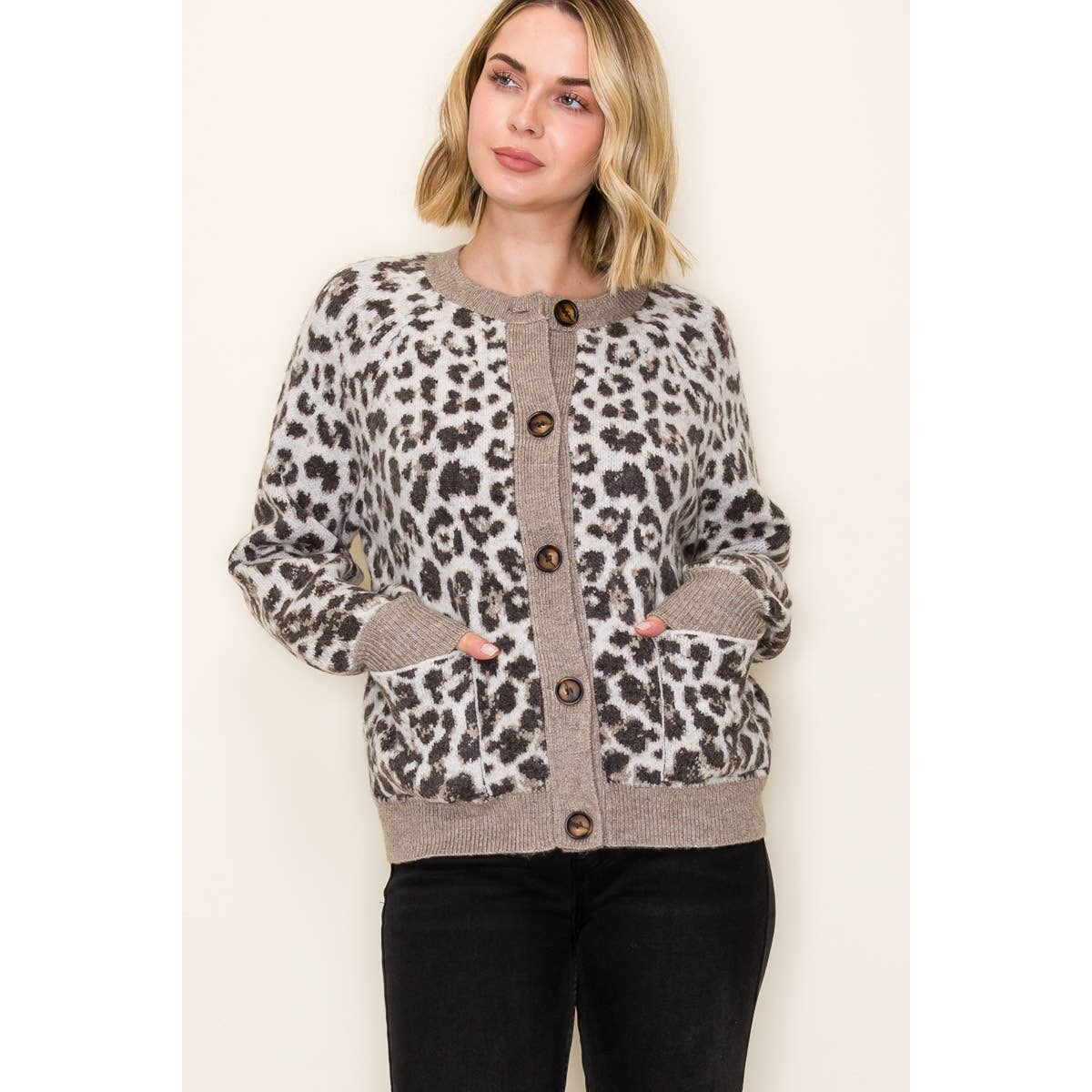 Sweater Cardigan| Stylish Button Down Leopard Print Sweater Cardigan