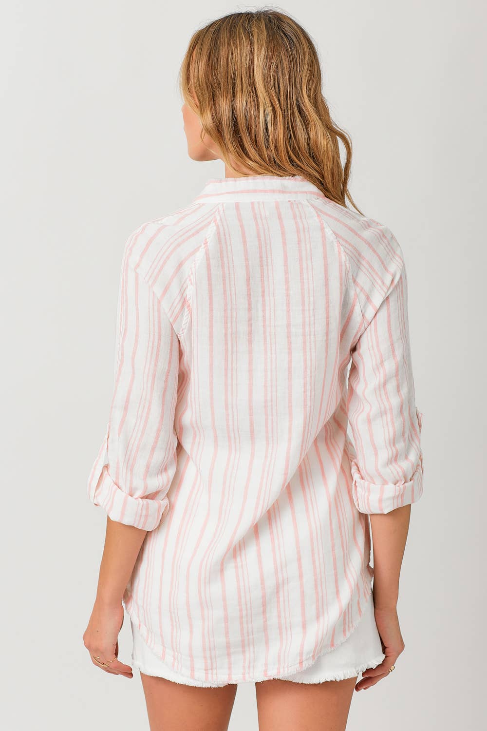 Fray Bottom Stripe Shirt Blush Stripe Spring-Summer Mystree