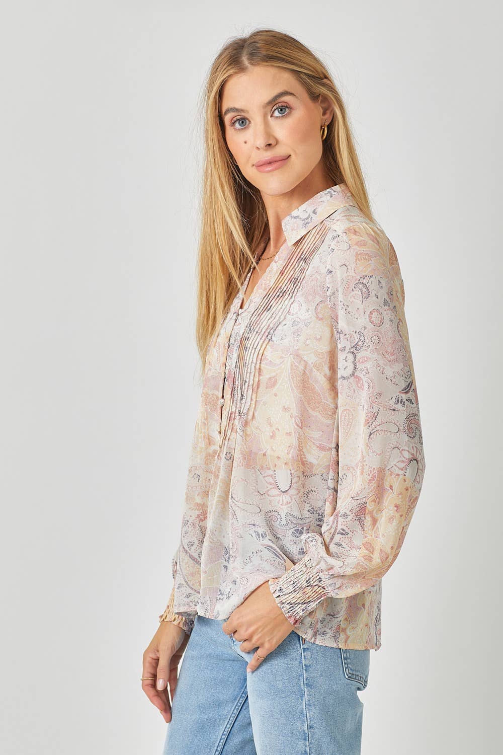 Mystree - 60532 Pintuck Print Blouse Mystree