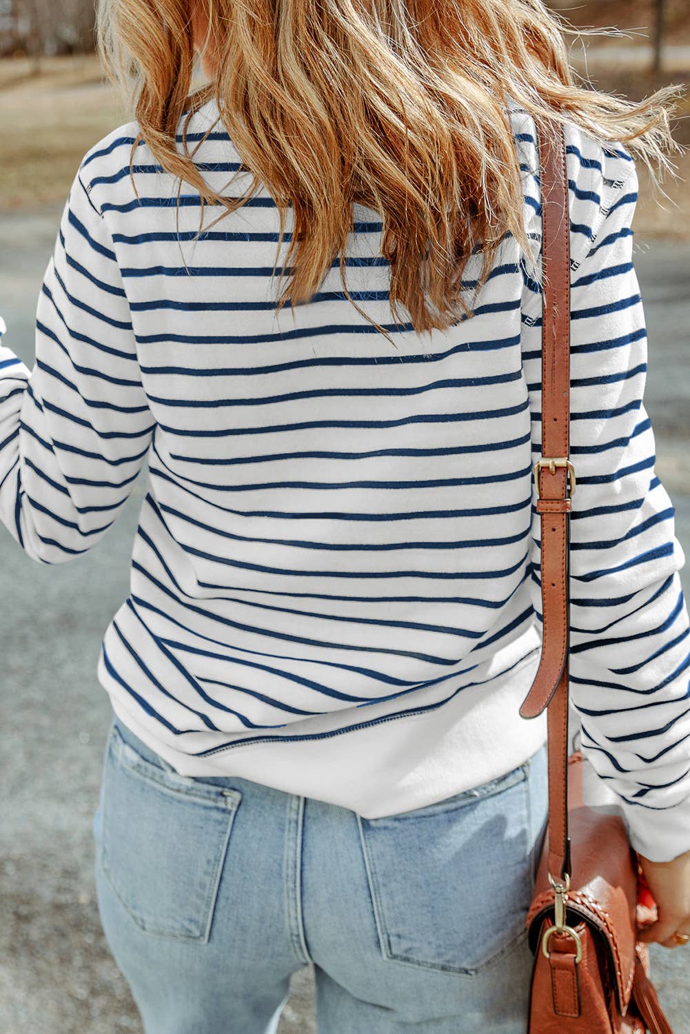 Casual Striped Print Ribbed Trim Long Sleeve Top