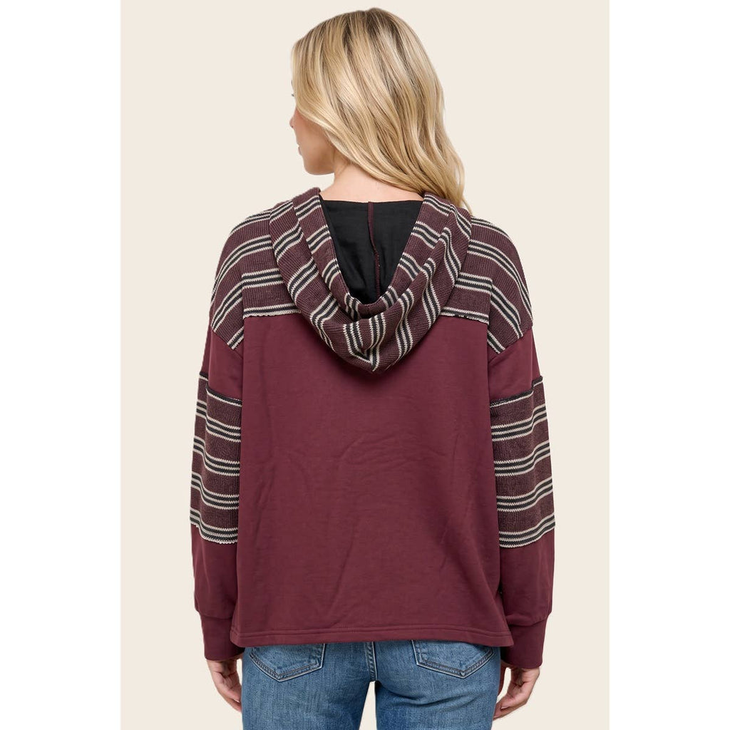 STRIPE MIXED DRAWSTRING HOODIE