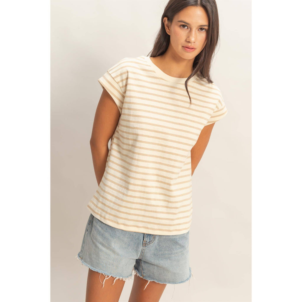 Double Zero - Striped Cap Sleeve Relaxed Everyday Tee