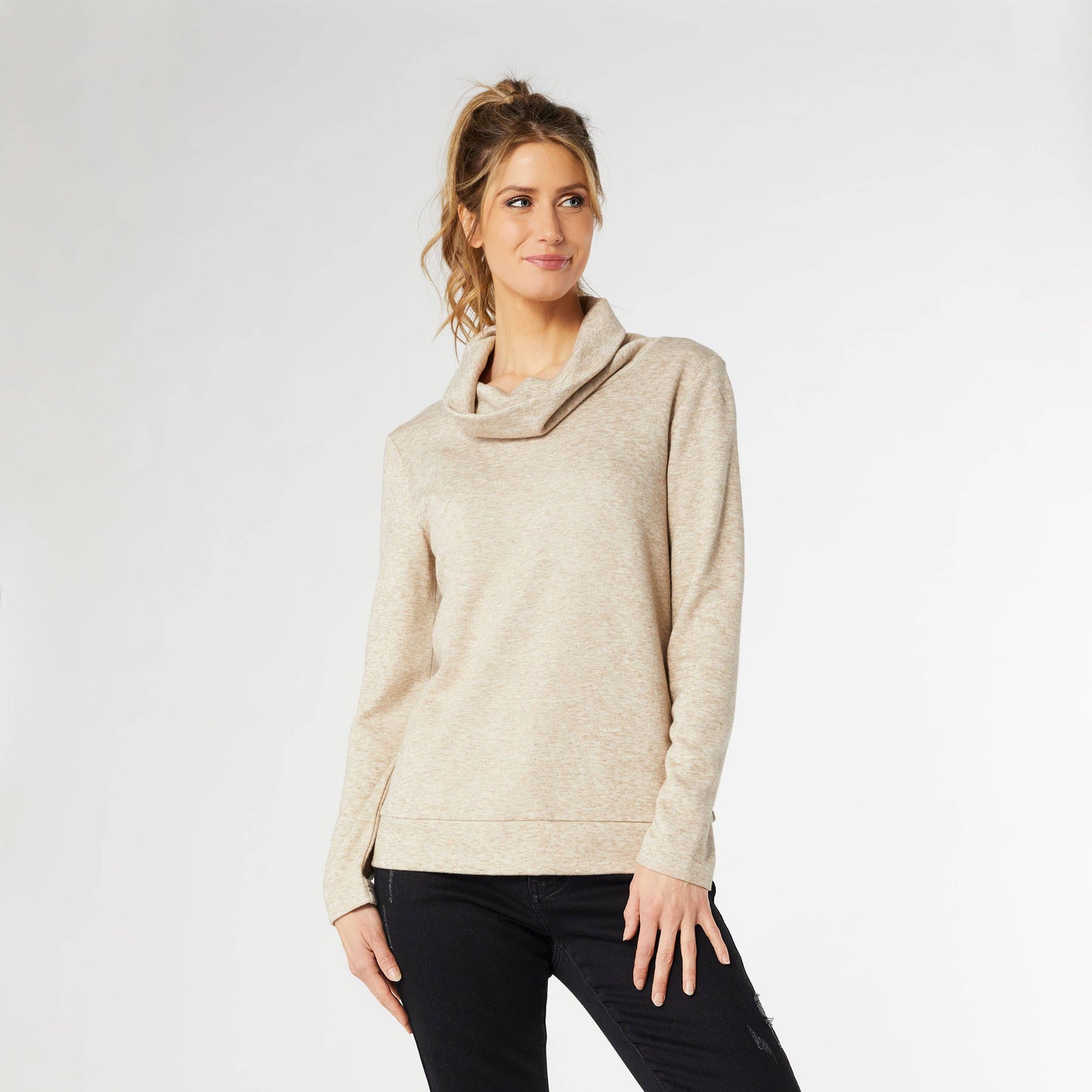 Rory Supersoft Cowl Neck Top in Oatmeal Heather Fall-Winter COCO + CARMEN