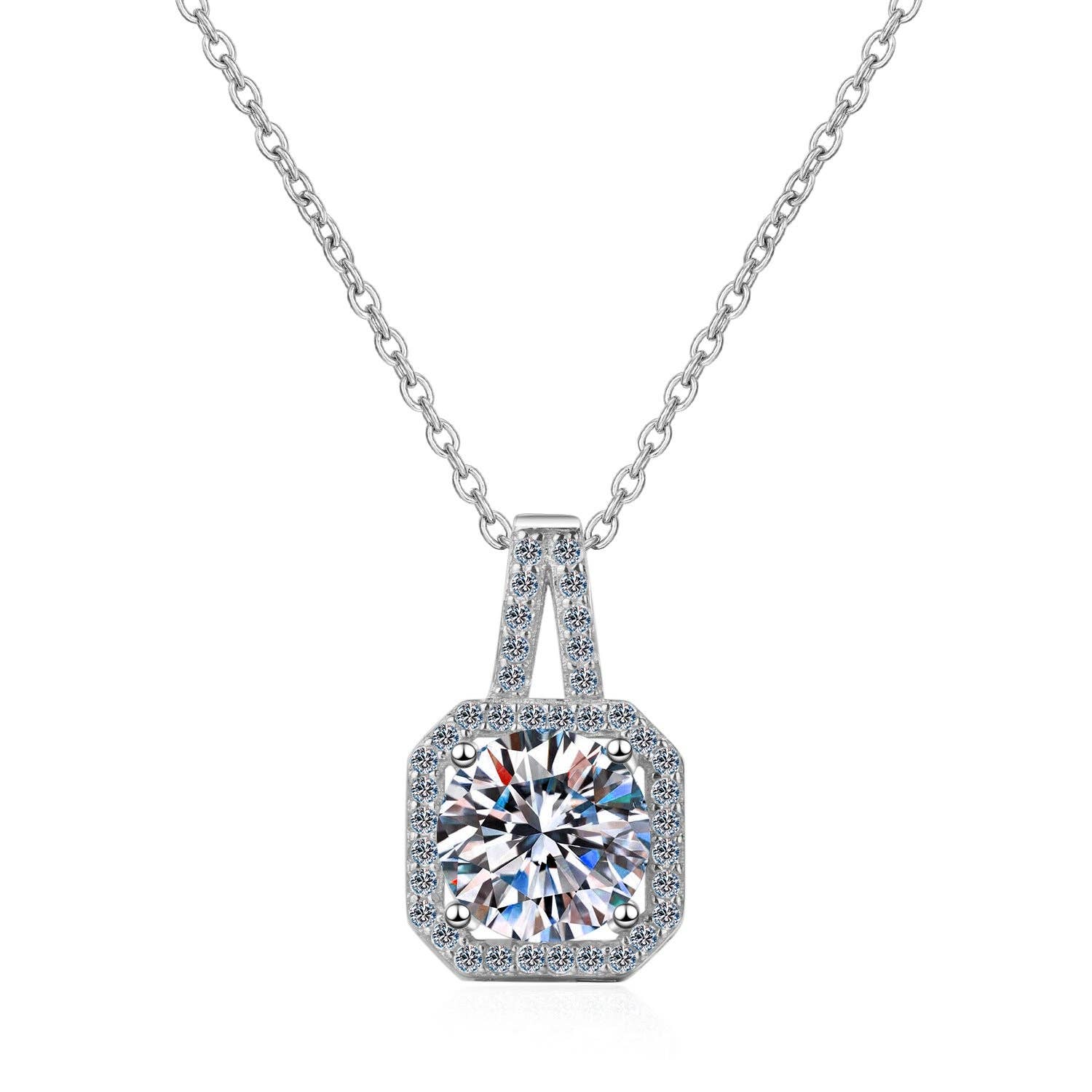 Square Moissanite Halo Charm Necklace in 925 Sterling Silver: 2.0 ct Core Perimade & Co. LLC
