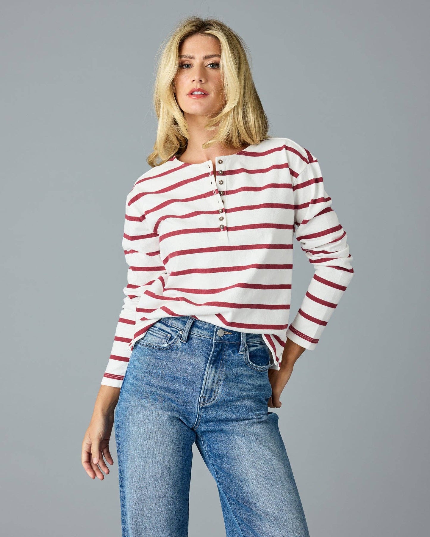 Red Long Sleeve Breton Stripe Top Fall-Winter Downeast