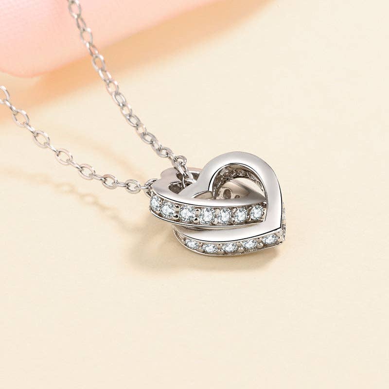 Moissanite Interlock Heart Necklace in 925 Sterling Silver Perimade & Co. LLC