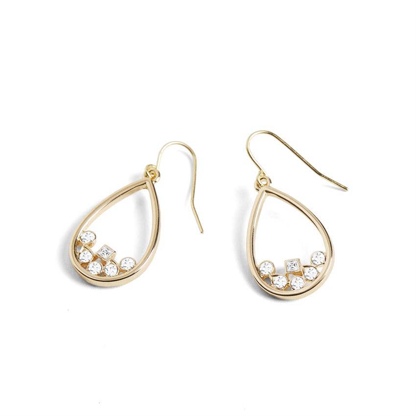 Scattered Stone Teardrop Earrings - Gold Whispers